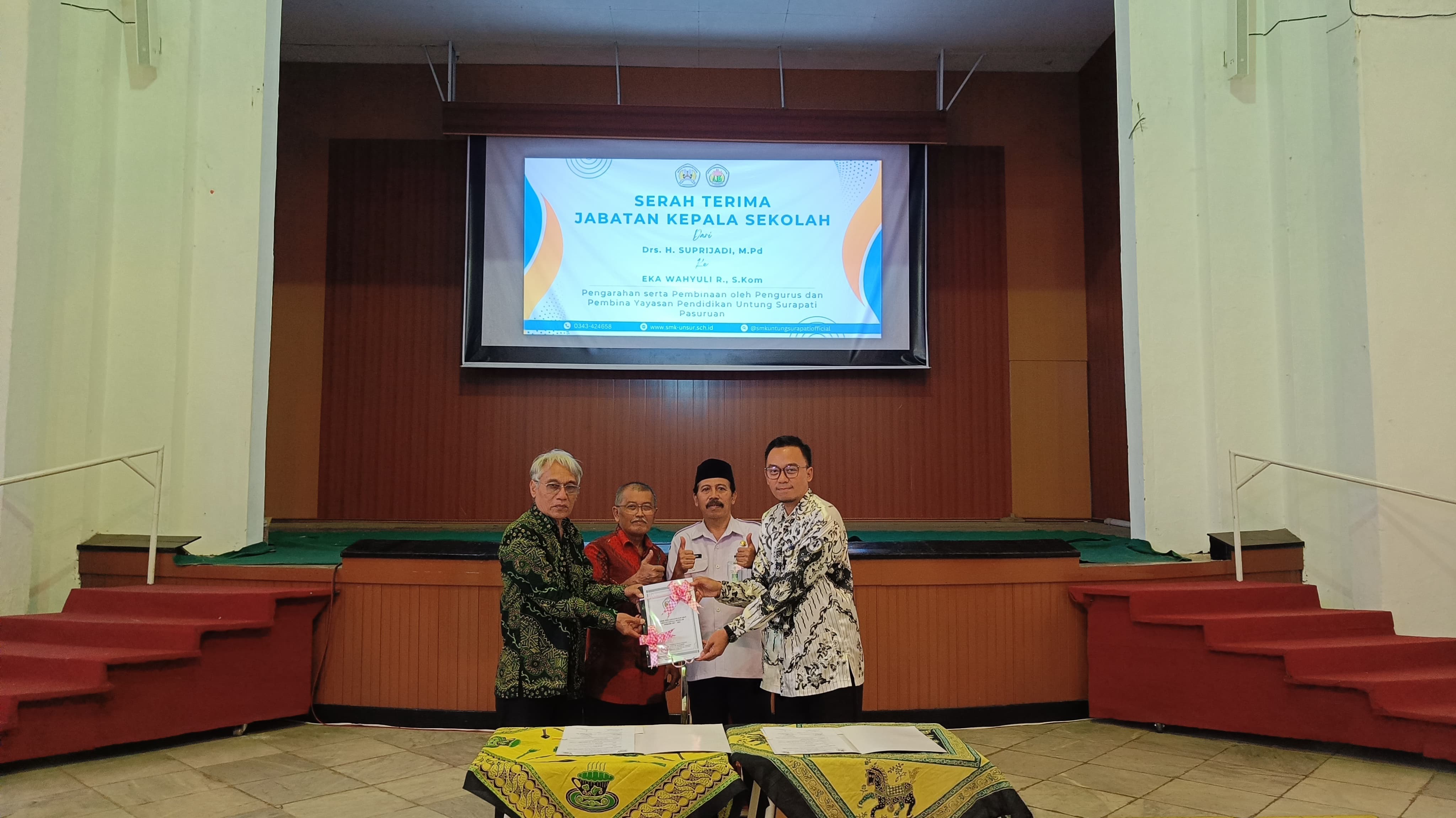 Serah Terima Jabatan (Sertijab) Kepala Sekolah Lama Ke Kepala Sekolah Baru SMK Untung Surapati